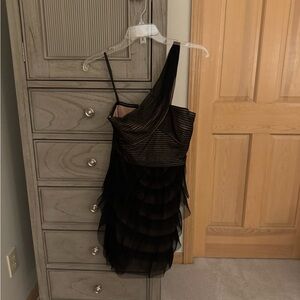 BCBG Black Tulle One Shoulder Dress
